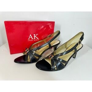 Anne Klein AK iFlex Lorenza Black Leather Slingback Heel Sandals Mens 9.5M